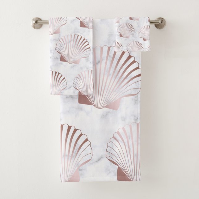 Coquillage d'or rose filin motif et marbre blanc (En situation)