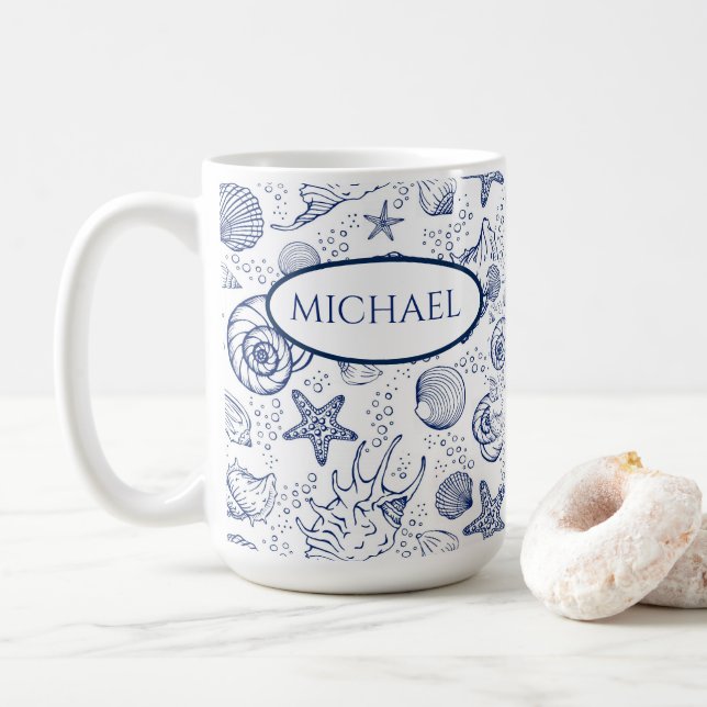 Coquillage Nautique Thème Personnalisé Café Mug (Avec donut)