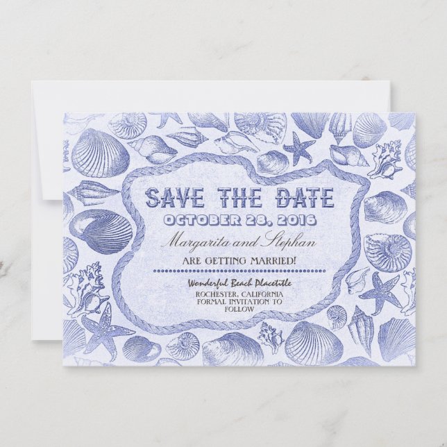 coquillages bleus plage mariage save the date (Devant)