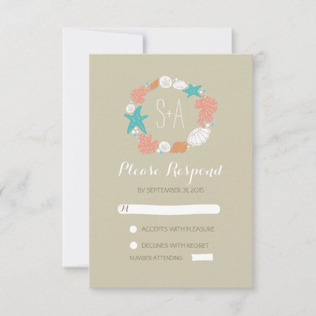 coquillages de plage couronne mariage cartes RSVP (Devant)