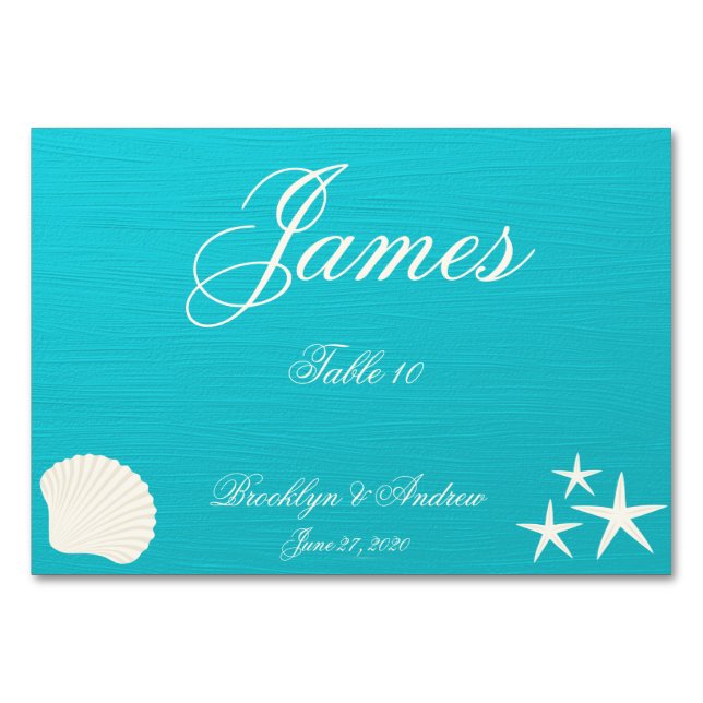 Coquillages Sur La Plage Mariage Cartes De Table (Devant)
