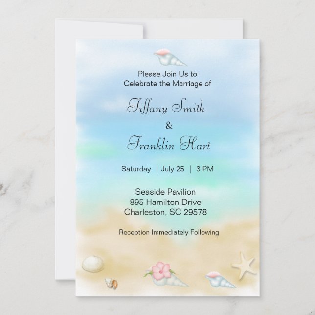 Coquillages sur la plage Mariage Invitations (Devant)