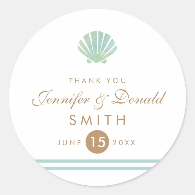 Coquille aquarelle Aqua Wedding Favor Sticker (Devant)