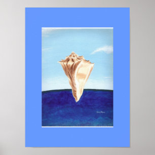 Coquille de conque et peinture de l'océan, affiche