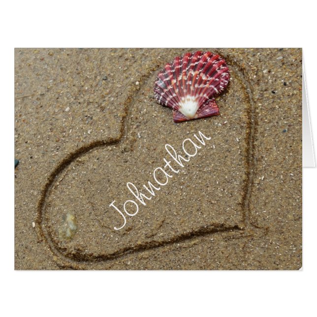 Coquille et Coeur sur la plage carte d'amour perso (Devant horizontal)