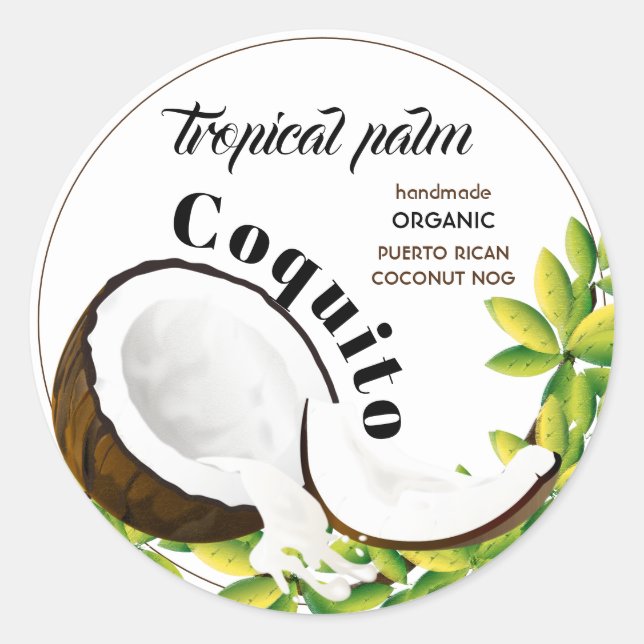 Coquito Coconut Classic Round Sticker (Front)