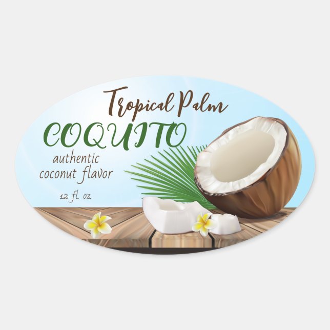 Coquito Coconut Tropical Oval Sticker (Front)