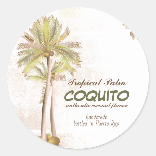 Coquito Coconut Tropical Palm Classic Round Sticker (Front)