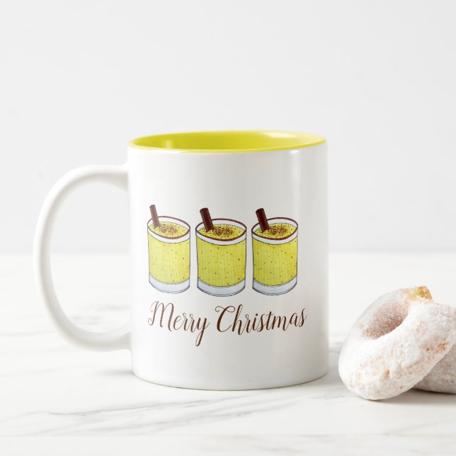 Coquito Puerto Rican Eggnog Drink Merry Christmas Two-Tone Coffee Mug (With Donut)