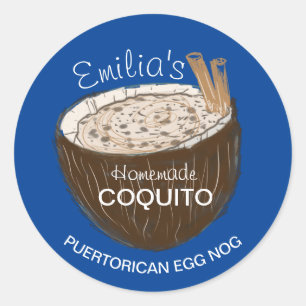Coquito Recipe Drink Coconut Shell Egg Nog  Classic Round Sticker