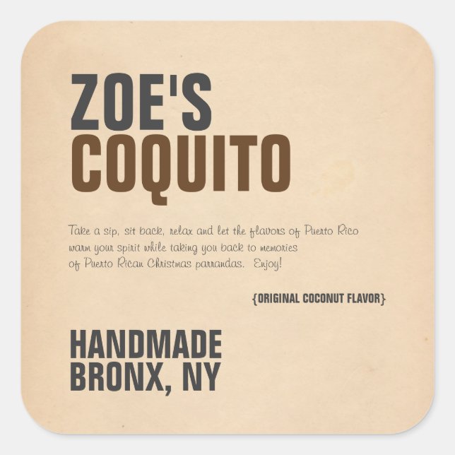 Coquito Rustic Modern Square Sticker (Front)