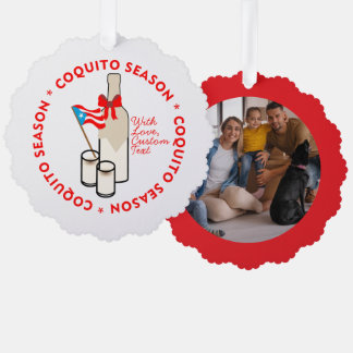 Coquito Season Custom Photo Text Ornament Card