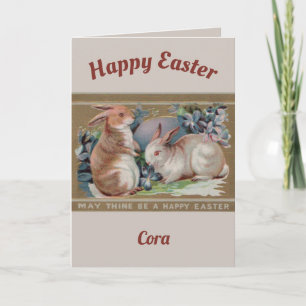 CORA ~ EASTER VINTAGE ART ~ 2 Sweet Bunnies ~ Holiday Card