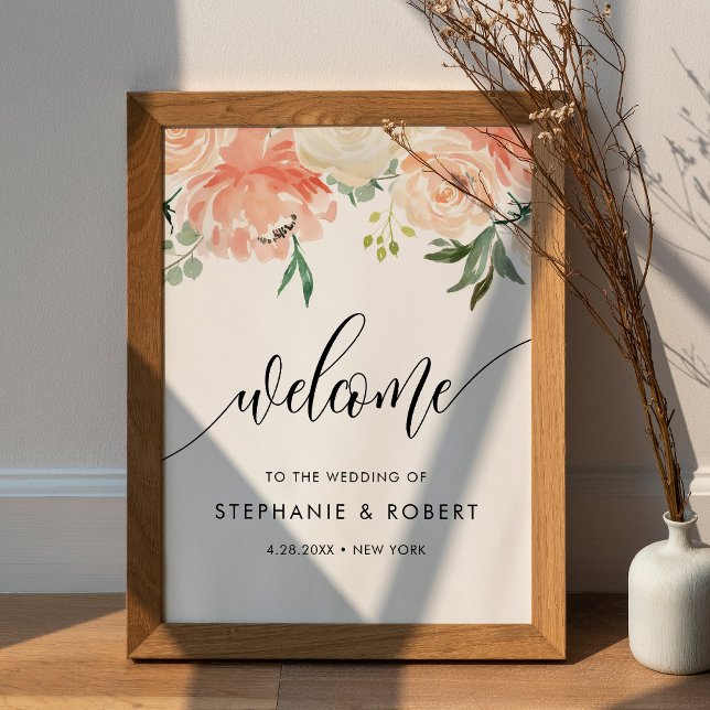 CORA Peach Floral Wedding Welcome Poster (Creator Uploaded)