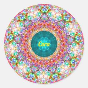 CORA ~ Sweet Floral Pattern ~ Personalised ~ Classic Round Sticker