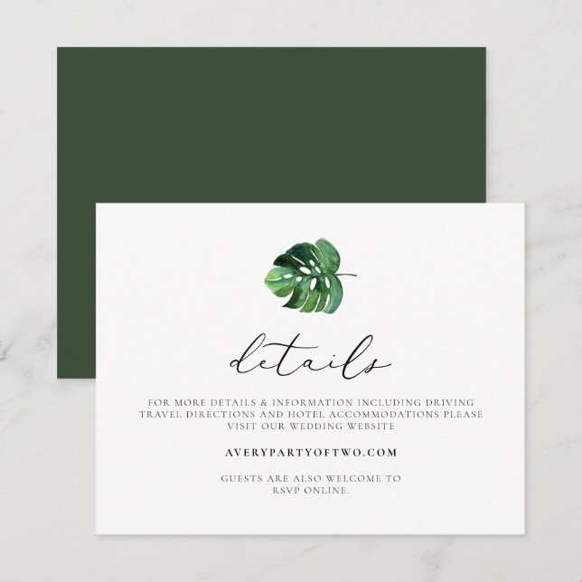 CORA Tropical Beach Palm Leaf Details Insert Card (Front/Back)