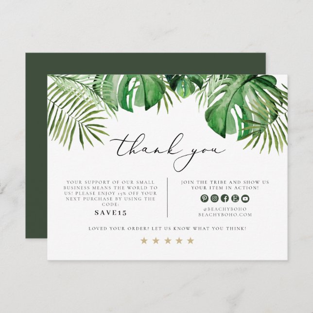 CORA Tropical Beach Palm Small Business Thank You  Invitation (Front/Back)