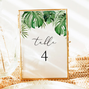 CORA Tropical Watercolor Palm Leaf Numéro de table
