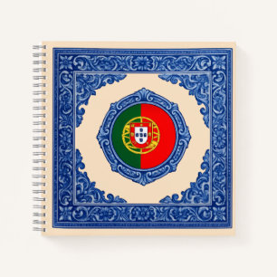 Coração Luso: Diário Azulejo com Bandeira Notebook