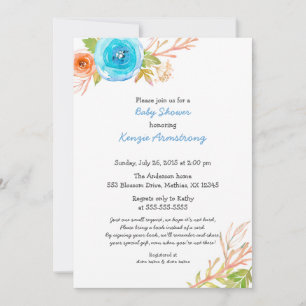 Corail bleu Baby shower Invitations neutre genre