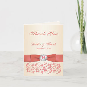 Corail, Champagne Floral Mariage Carte de remercie