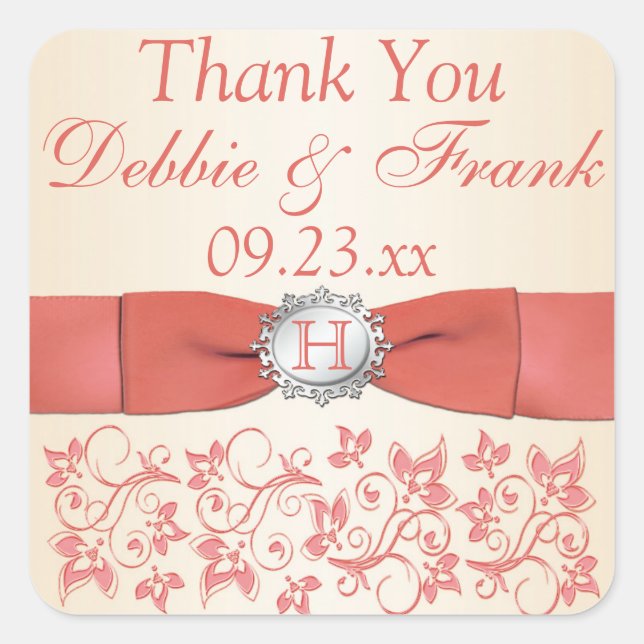 Corail, Champagne Floral Mariage Favoriser Sticker (Devant)