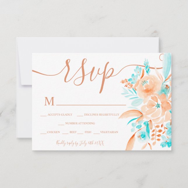 Corail de plage turquoise floral aquarelle rsvp ma (Devant)