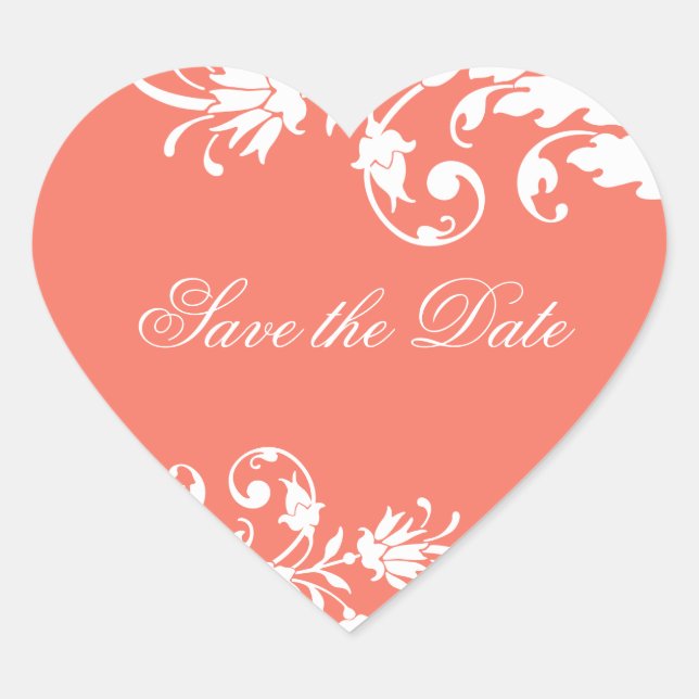 Corail Enregistrer la date Coeur Stickers en forme (Devant)