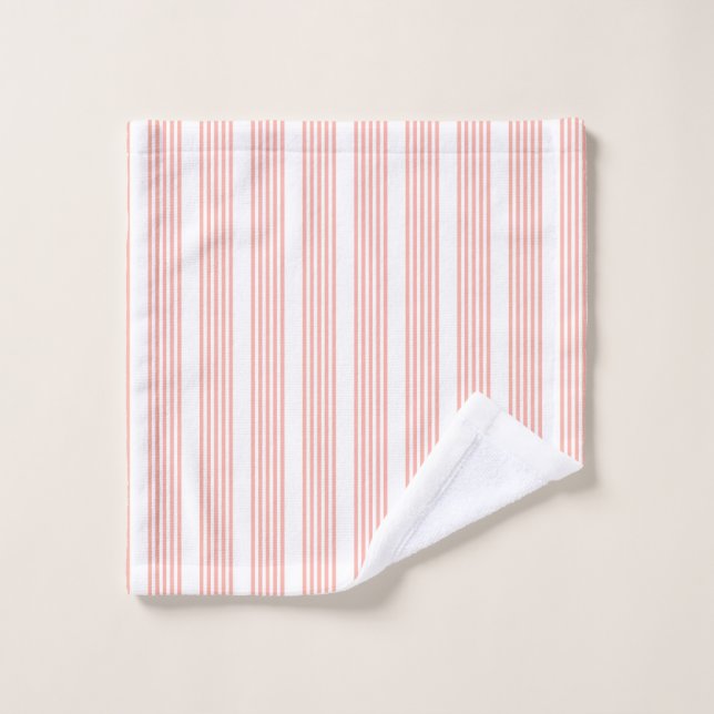 Corail et blanc cinq bandes motif (Gant de toilette)