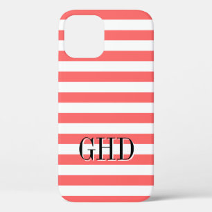 Corail et blanc rayé monogramme iPhone 12 coque