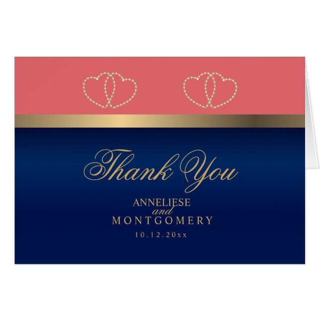 Corail et Marine Blue Gold Hearts - Merci (Devant Horizontal)