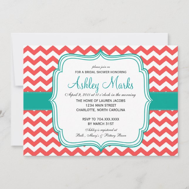 corail et turquoise Invitation (Devant)