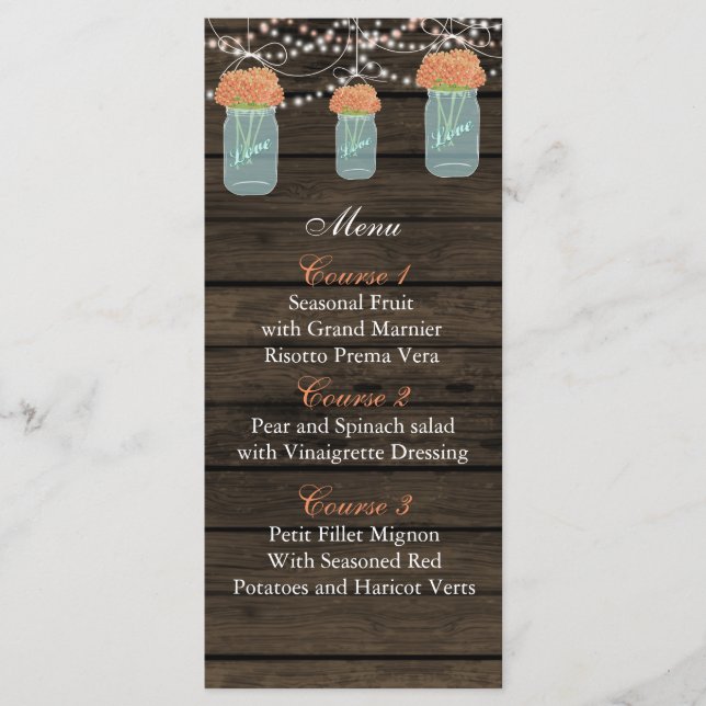 corail fleurs mason jarre mariage carte menu (Devant)