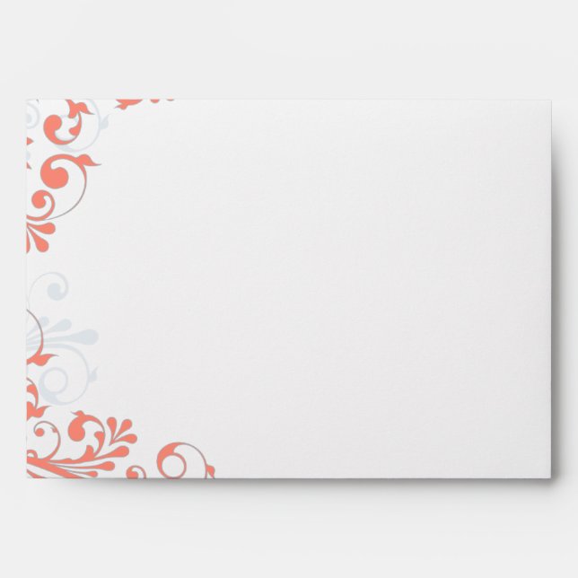 Corail, Gris, Blanc Mariage Floral A-7 Enveloppes