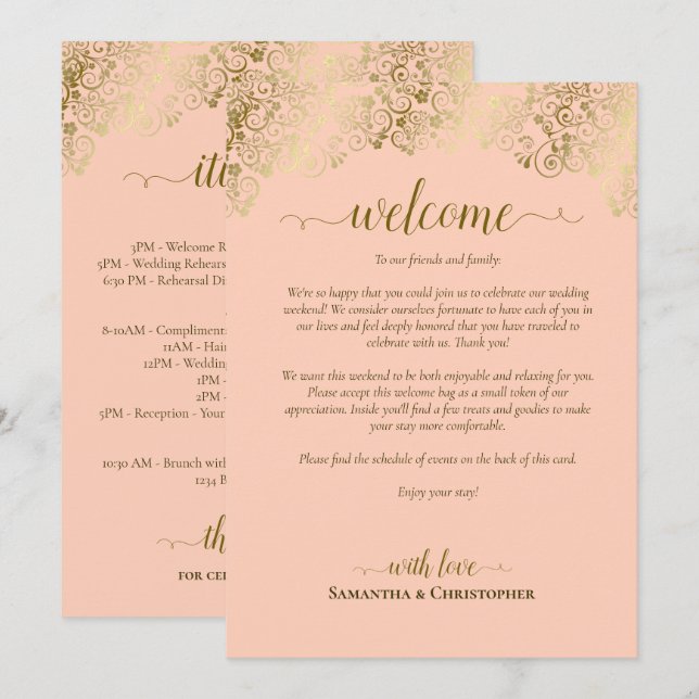 Corail Mariage Bienvenue & Programme Peach & Or (Devant / Derrière)