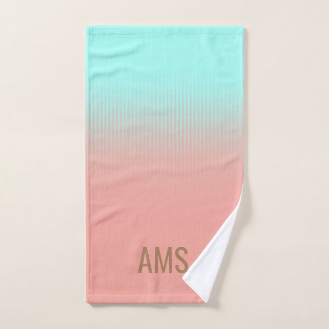 Corail monogramme et rayures turquoise (Serviette à main)