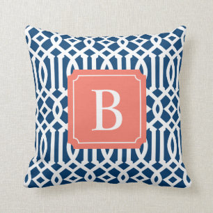 Corail & Navy Trellis   Oreiller