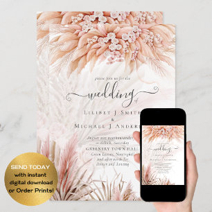 Corail Pampas Grass BOHO Faire-part de mariage