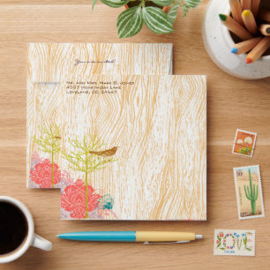 Corail Vintage Grain Arbre Oiseau Damas Enveloppe
