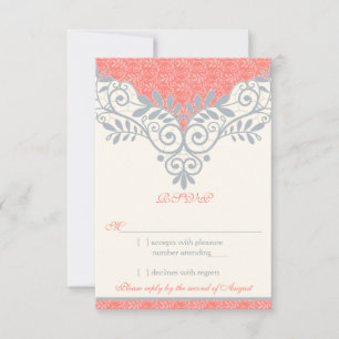 Corail vintage Silver Grey Dentelle Mariage RSVP R