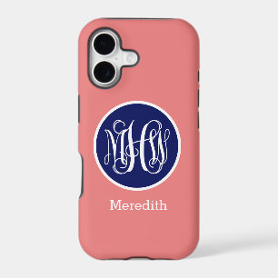 Corail Wht Bleu 3 Initiale Vigne Monogramme DIY
