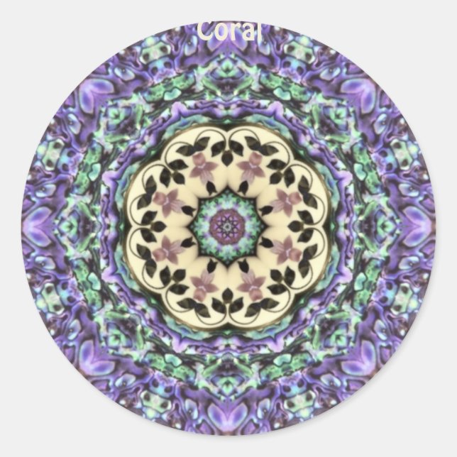 CORAL ~ ABALONE ~ Paua Shell Kaleidoscope Classic Round Sticker (Front)
