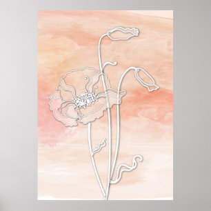 Coral Abstract Watercolor and Poppies 2 Poster