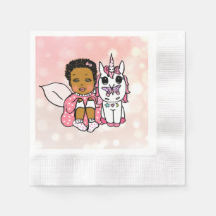Coral African'-American Fairy and Unicorn Birthday Napkin