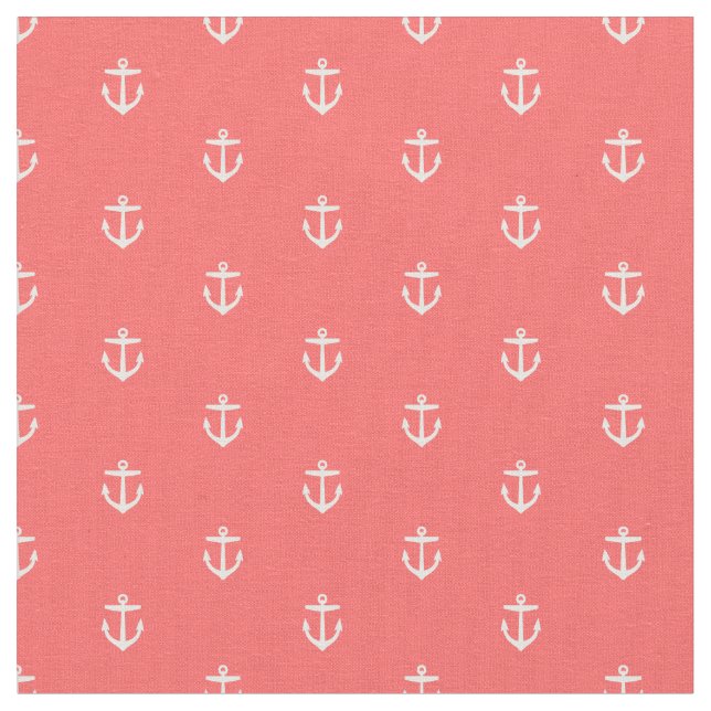 Coral Anchor Print Fabric (Close Up)