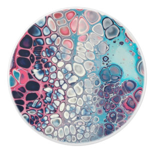 Coral and Aqua Acrylic Pour Colourful Abstract Ceramic Knob