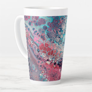 Coral and Aqua Acrylic Pour Colourful Abstract Latte Mug