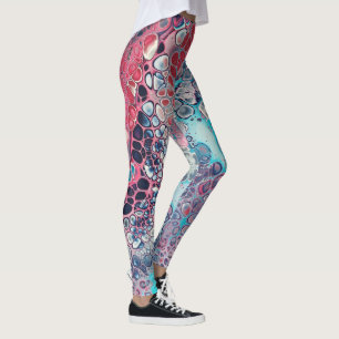Coral and Aqua Acrylic Pour Colourful Abstract Leggings