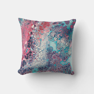 Coral and Aqua Acrylic Pour Colourful Abstract Throw Pillow