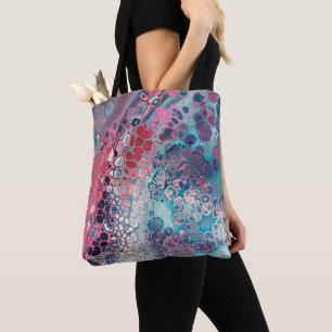 Coral and Aqua Acrylic Pour Colourful Abstract Tote Bag